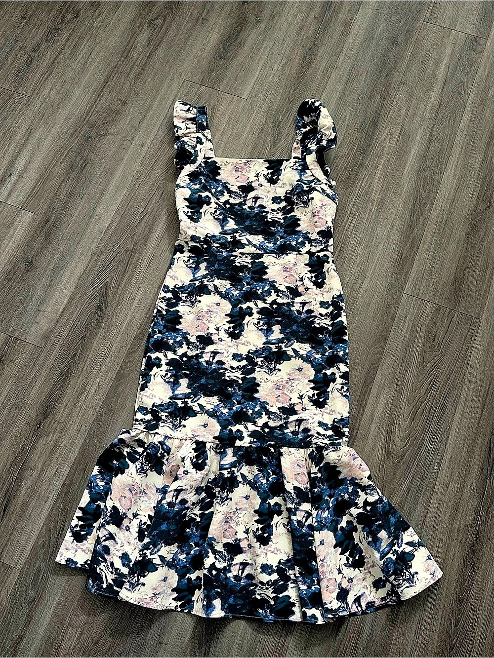 Floral Fit & Flare Dress in Blue & Pink